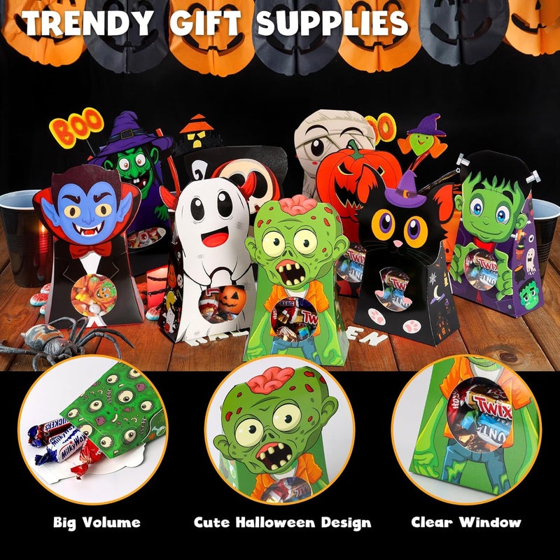 Giiffu 54-Pack Halloween Treat Boxes with Clear Window - 9 Designs Trick or Treat Candy Bags for Kids Party Favors Supplies, Classroom Exchange (6 x 4 x 2 Inches) - Image 3